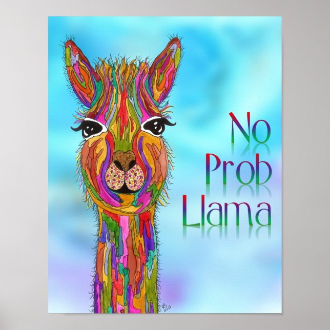 Póster Poster de Llama Cuta y Colorida - 11"x14" (Frente)