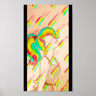 Póster Poster de lluvia arcoiris - colores cálidos de neó