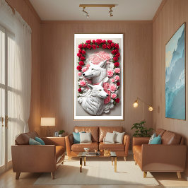 Póster poster de lobos en 3D adornado con rosas rojas
