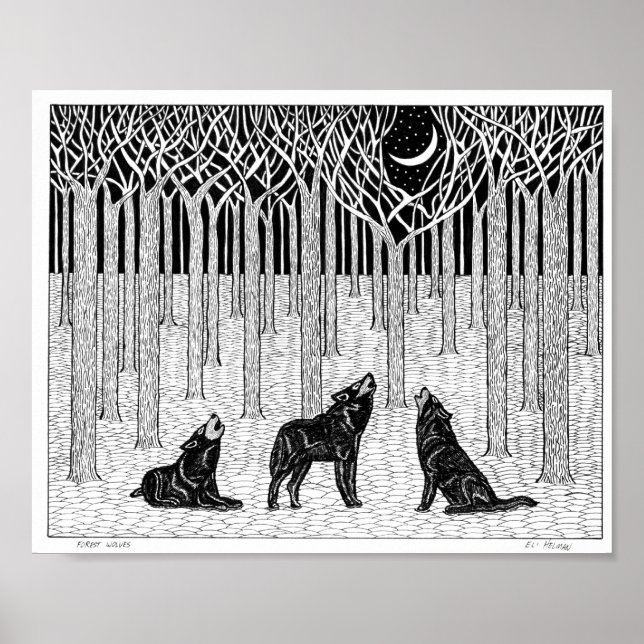 Póster Poster de lobos forestales (Frente)