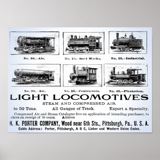 Póster Poster de Locomotoras H K Porter & Co. (Frente)