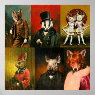 Póster Poster de los animales de color Vintage