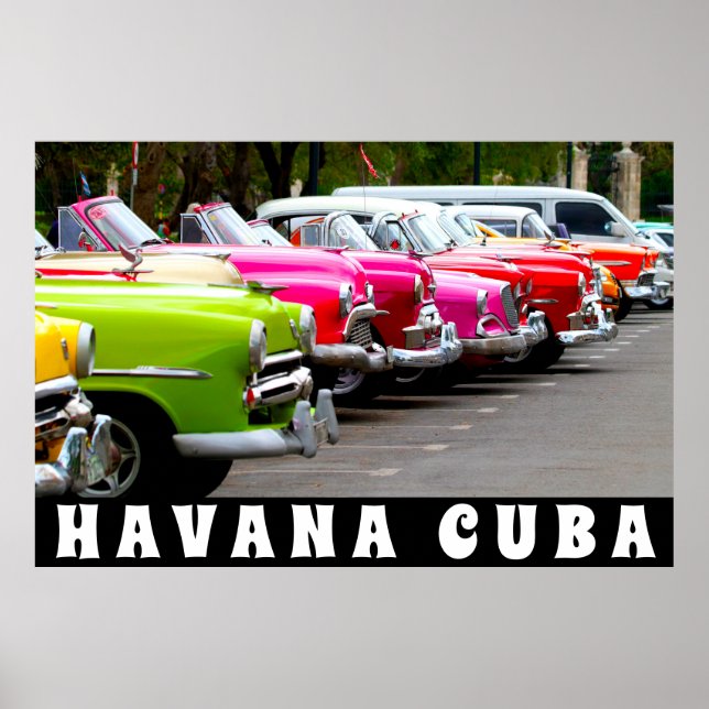 Póster Poster de los coches clásicos de Cuba en La Habana (Frente)