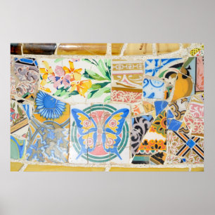 Póster Poster de los mosaicos de Guell del parque