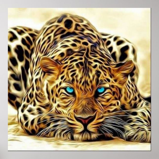 Póster Poster de los ojos azules del leopardo de tendenci (Frente)