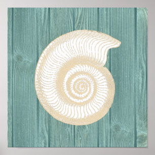 Póster Poster de madera de la playa de la aguamarina del