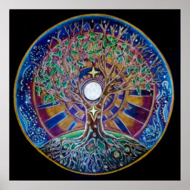 Póster Poster de Mandala, árbol de la luna llena