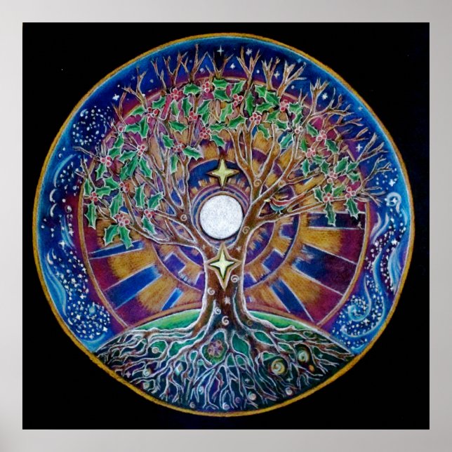 Póster Poster de Mandala, árbol de la luna llena (Frente)