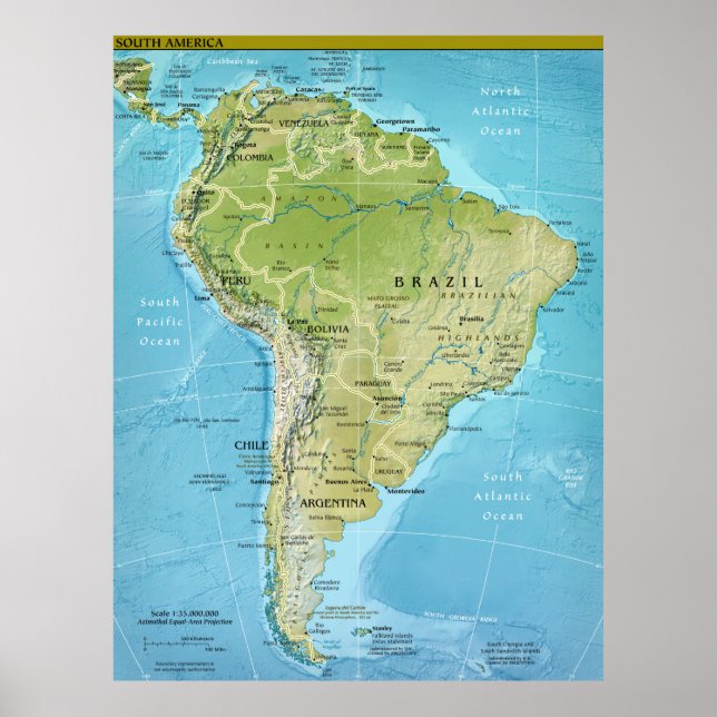 Póster Poster de Mapa de América del Sur (Frente)