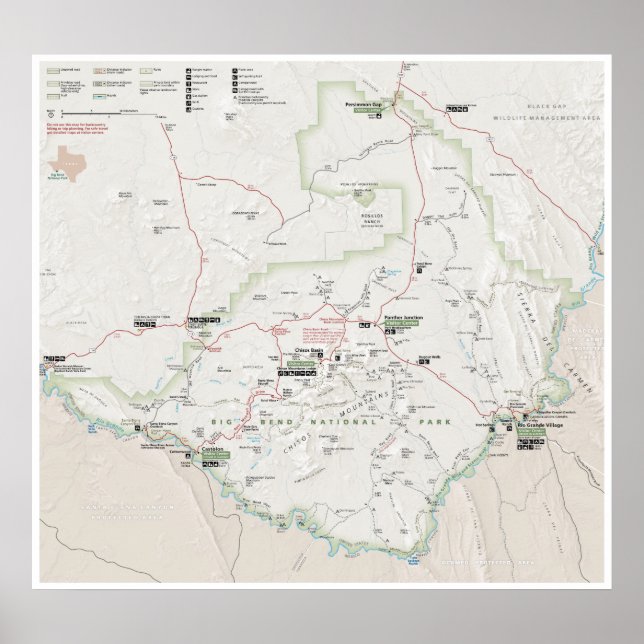 Póster Poster de mapa de Big Bend (Texas) (Frente)
