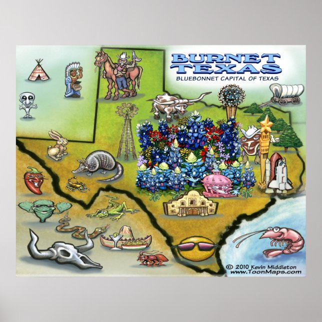 Póster Poster de Mapa de Burnet TEXAS (Frente)