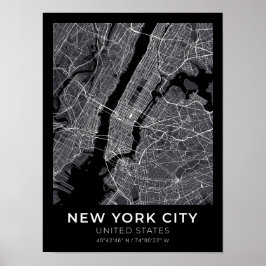 Póster Poster de Mapa de Ciudad Negra de Nueva York