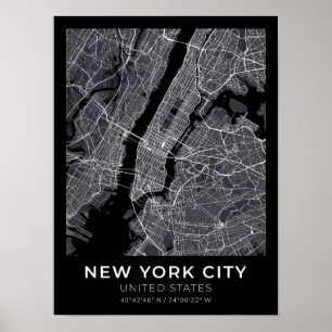 Póster Poster de Mapa de Ciudad Negra de Nueva York