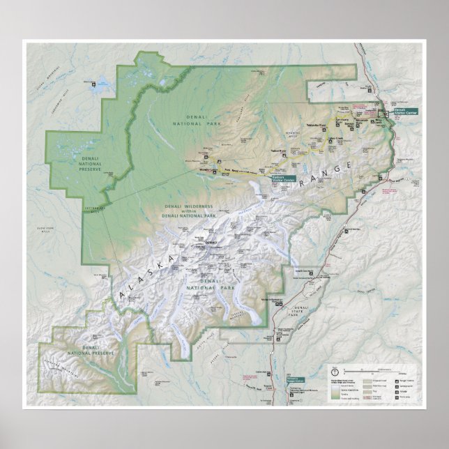 Póster Poster de mapa de Denali (Alaska) (Frente)