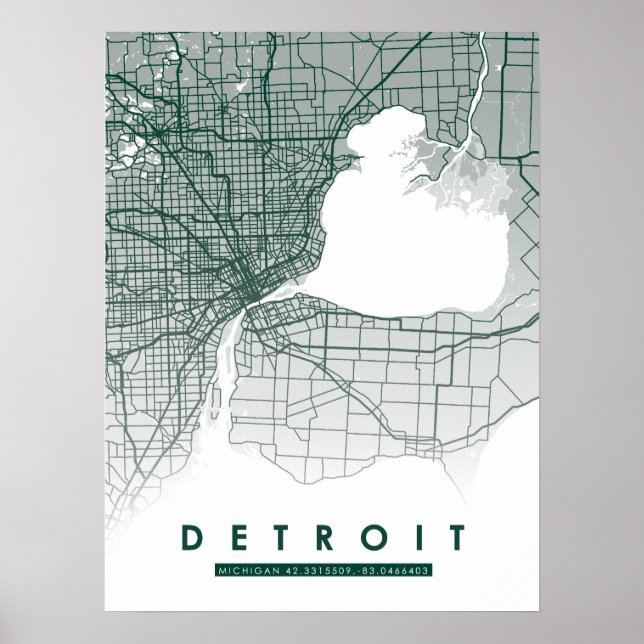 Póster Poster de mapa de Detroit (Frente)
