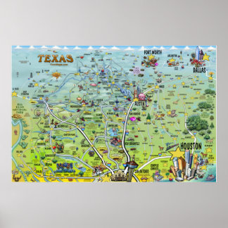 Póster Poster de Mapa de Diversión en Texas BIG
