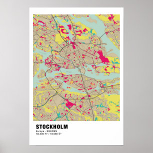 Póster Poster de Mapa de Estocolmo - Mapa colorido de Sue