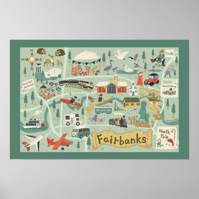 Póster Poster de Mapa de Fairbanks (Frente)