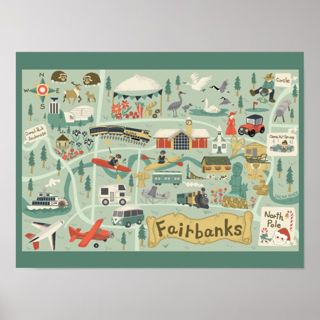 Póster Poster de Mapa de Fairbanks (Frente)