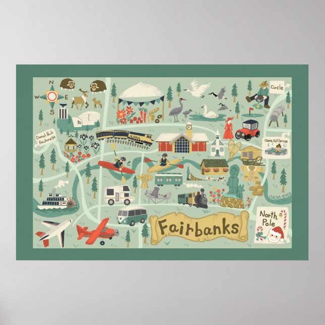 Póster Poster de Mapa de Fairbanks (Frente)