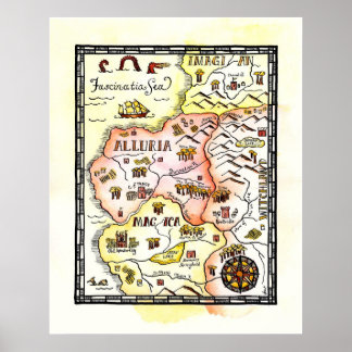 Póster Poster de Mapa de Fantasía de Tierras Mágicas