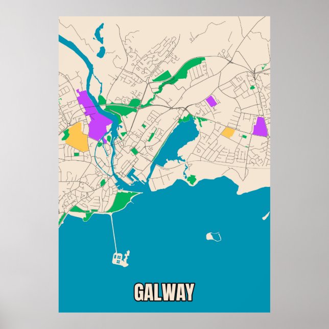 Póster Poster de mapa de galway (Frente)