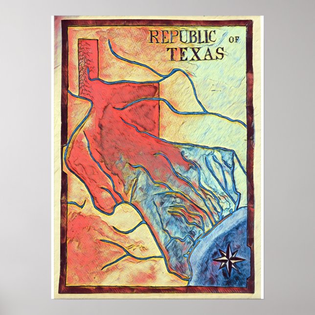 Póster Poster de Mapa de la República de Texas (Frente)