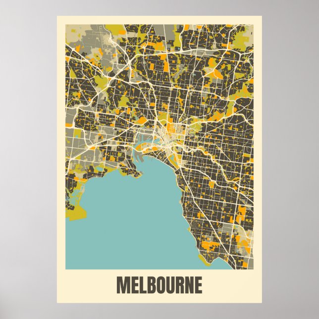Póster Poster de Mapa de Melbourne (Frente)