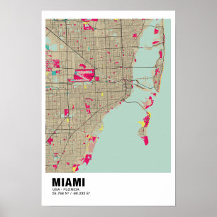 Póster Poster de Mapa de Miami - Mapa Colorido de Miami