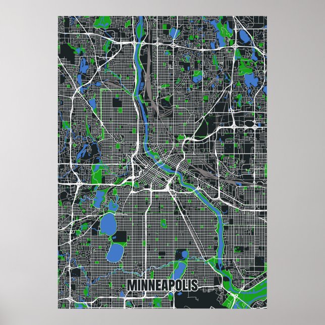 Póster Poster de Mapa de Minneapolis (Frente)