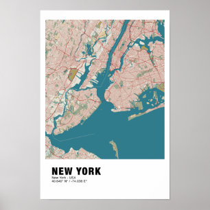 Póster Poster de Mapa de Nueva York - Estilo de Mapa de V