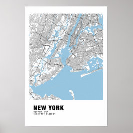 Póster Poster de Mapa de Nueva York - Mapa Blanco de Nuev