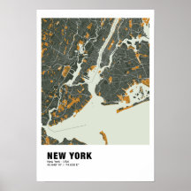 Poster de Mapa de Nueva York - Mapa Verde y Amaril
