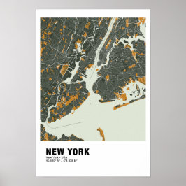 Póster Poster de Mapa de Nueva York - Mapa Verde y Amaril