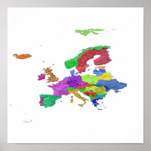 Póster Poster de Mapa de Países Europeos en Blanco