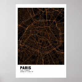 Póster Poster de Mapa de París - Estilo de Mapa de Oro de