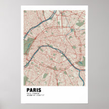 Poster de Mapa de París - Estilo de Mapa de Vintag