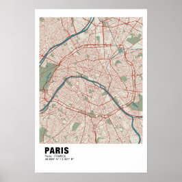 Póster Poster de Mapa de París - Estilo de Mapa de Vintag