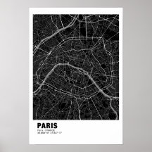 Poster de Mapa de París - Mapa negro de Francia