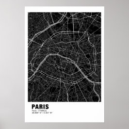 Póster Poster de Mapa de París - Mapa negro de Francia