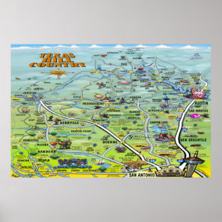 Póster Poster de Mapa de Personalizados de Texas Hill Cou