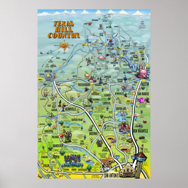 Póster Poster de Mapa de Personalizados de Texas Hill Cou (Frente)
