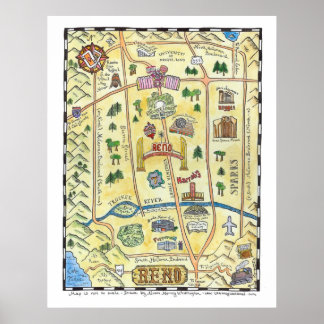 Póster Poster de mapa de Reno