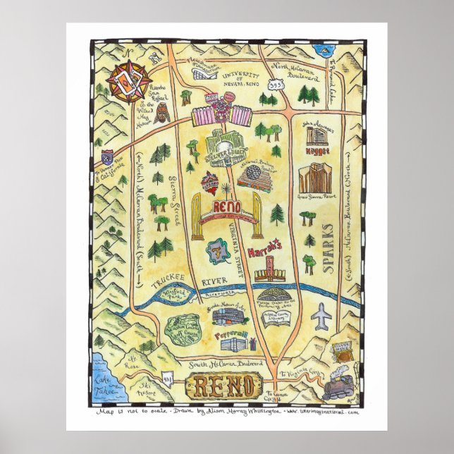 Póster Poster de mapa de Reno (Frente)