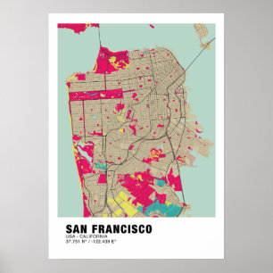 Póster Poster de Mapa de San Francisco - Mapa colorido de