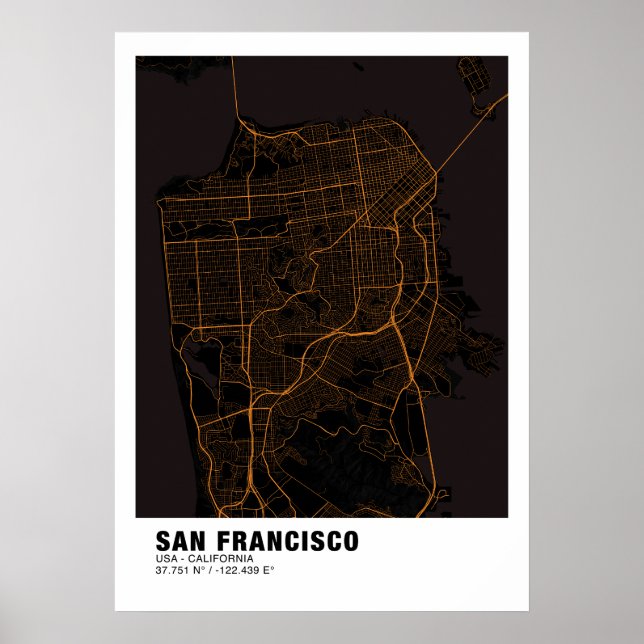 Póster Poster de Mapa de San Francisco - Mapa de Oro de C (Frente)