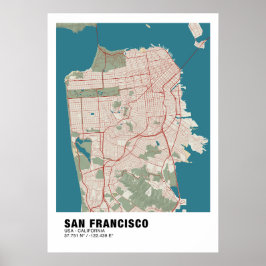 Póster Poster de Mapa de San Francisco - Mapa de Vintage