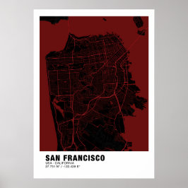 Póster Poster de Mapa de San Francisco - Mapa Rojo de Cal