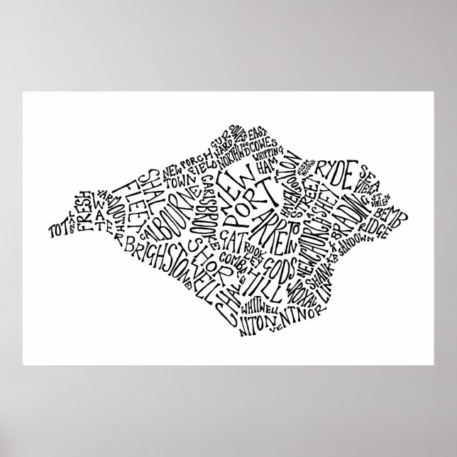 Póster Poster de mapa de texto de la Isla Negra (Frente)