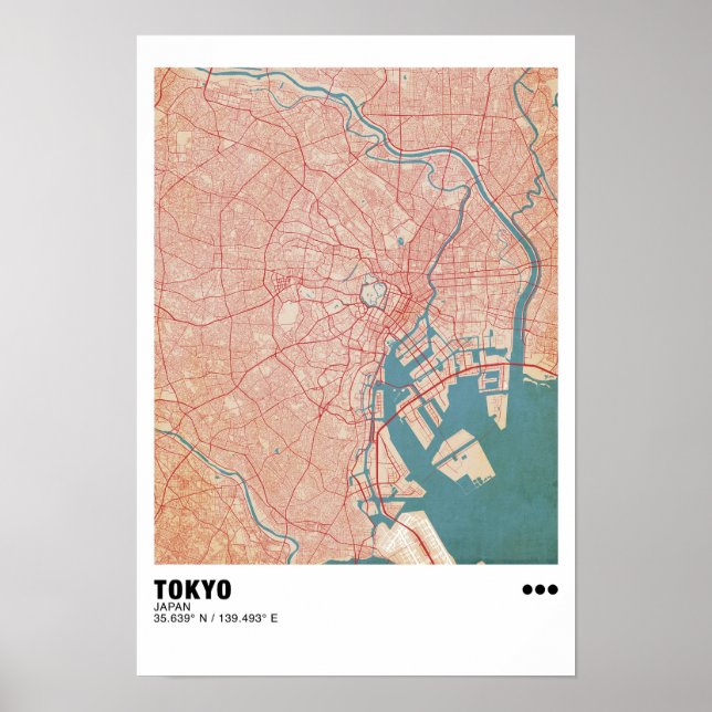 Póster Poster de Mapa de Tokio - Mapa moderno de Tokio (Frente)